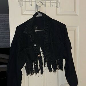 Cropped black jean jacket